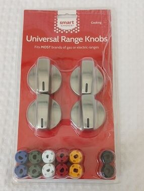 Universal Range Replacement Knob Kit with Fit Adapters for Gas/Elect. Stainless